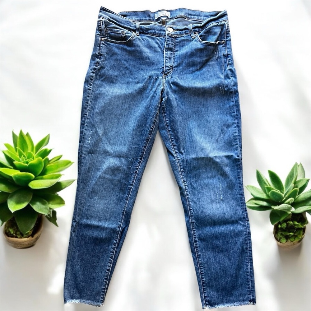 LOFT denim blue jeans modern skinny distressed hem women’s size 12 31